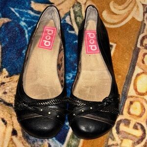 Pop Women's Black Leather Flats with Stud Accents